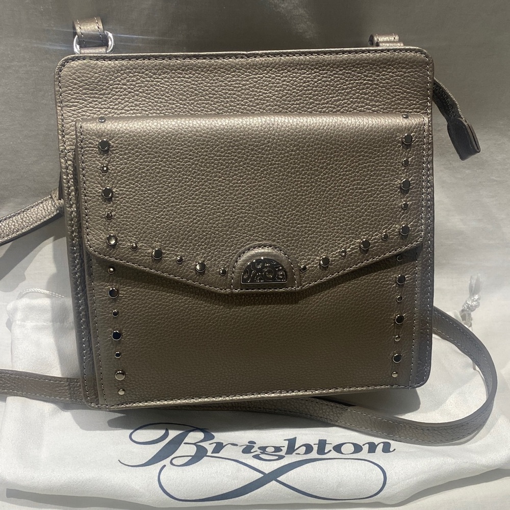 Brighton Ryder Pebbled Leather Crossbody Bag in Taupe